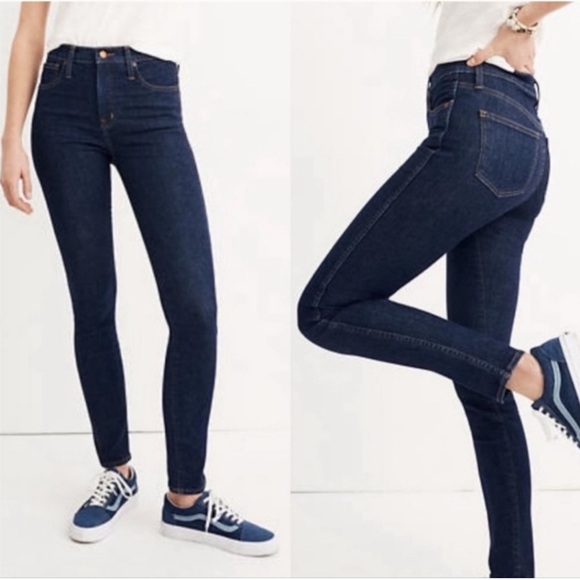 MADEWELL 10” HIGH RISE SKINNY jeans hi waisted dark blue denim womens size 32 - Picture 2 of 12